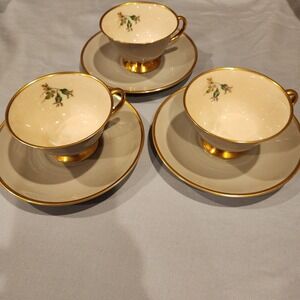 Flintridge‎ China Gray With Gold Trim  Luxury Tea Party Classic 3 Sets
